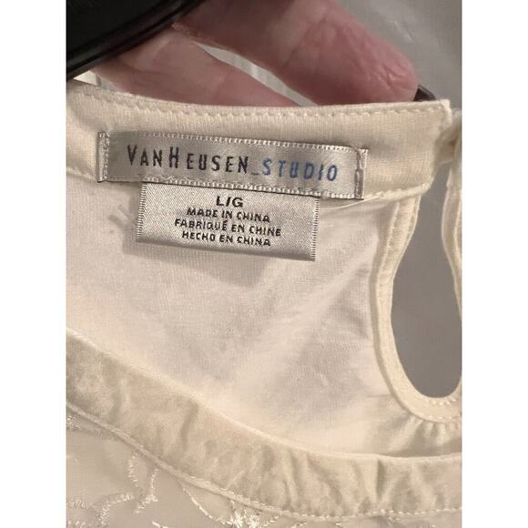Van Heusen Women’s Cream Floral Lace Overlay Tank Top L - Picture 4 of 5